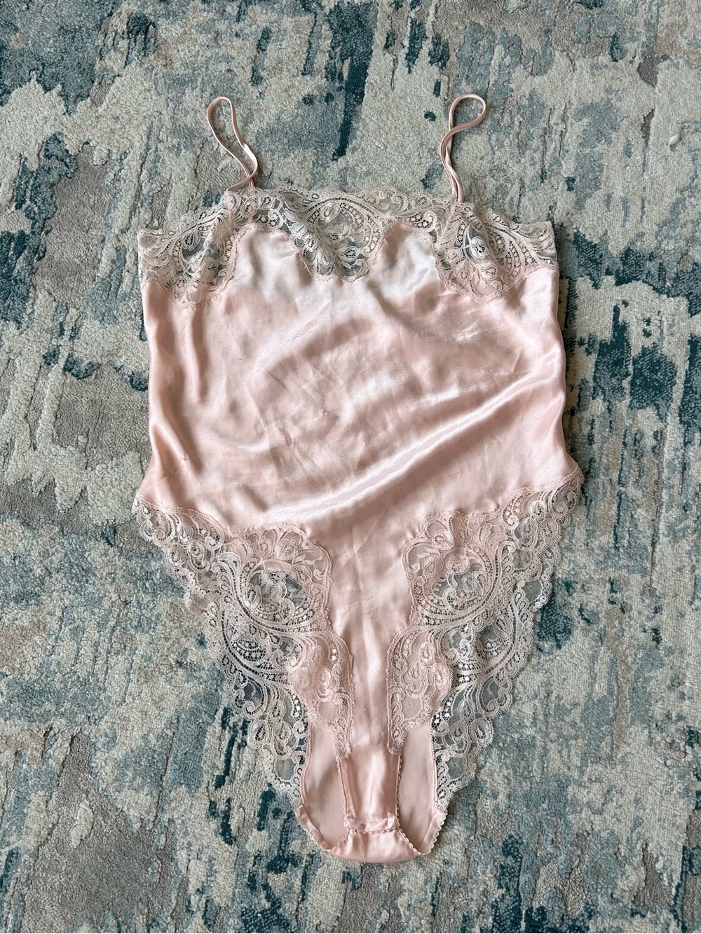 Jonquil Baby Pink Silk Teddy Bodysuit with Lace Trim